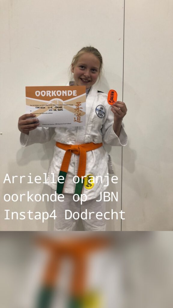 Arrielle oranje oorkonde op JBN Instap4 Dodrecht